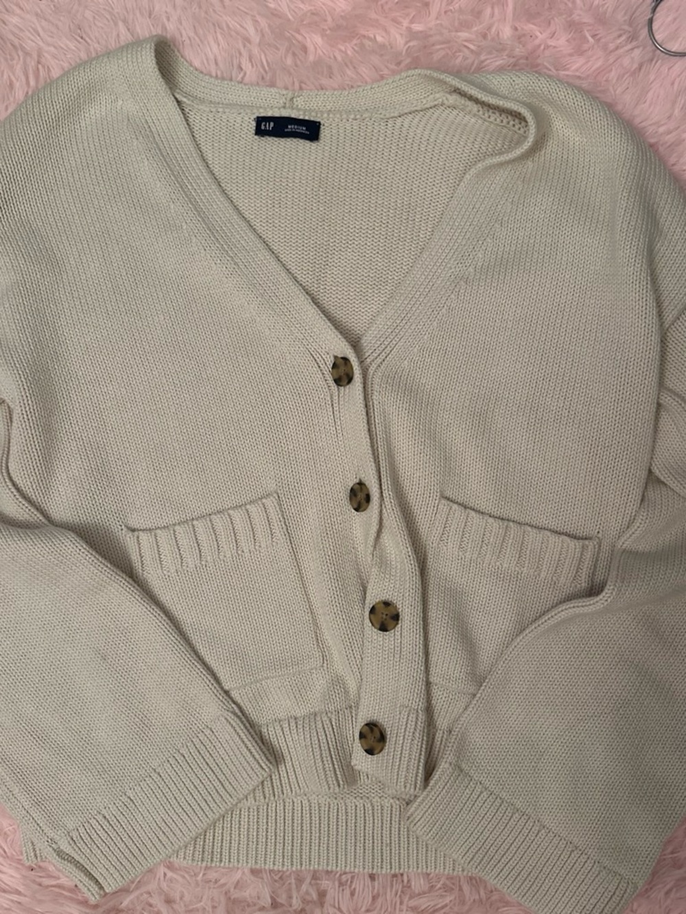GAP Cream Button-Up V-Neck Pocket Cardigan